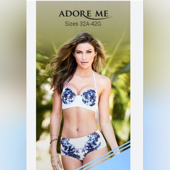 Womens 2 Pc High Waist Bikini White Blue Black Floral Removable Straps SM/XS - Picture 1 of 6